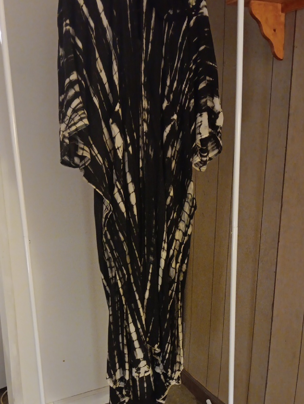 Black and White HOODED Tie-Dye Kimono Cover-Up